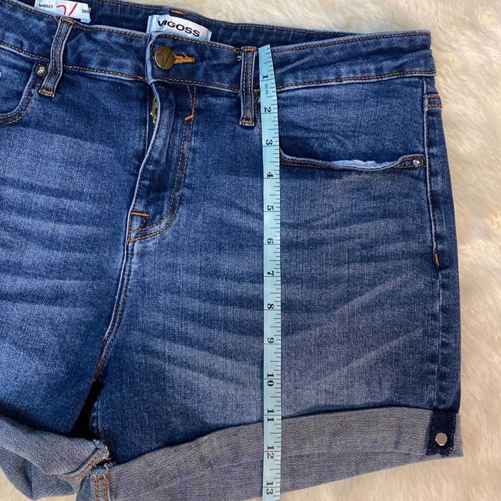 Vigross denim cuff hem shorts, whiskers faded  size 32 Medium Wash Blue - Picture 9 of 12